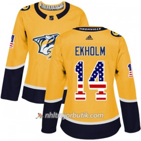 Dame Ishockey Nashville Predators Tröja Mattias Ekholm 14 Adidas 2017-2018 Guld USA Flag Fashion Authentic